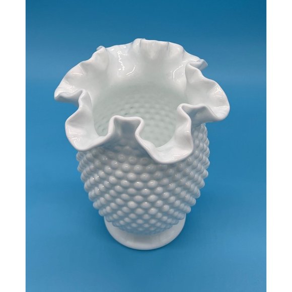 Vintage Fenton White Hobnail Milk Glass Double Crimped Vase 8" tall - Picture 2 of 5